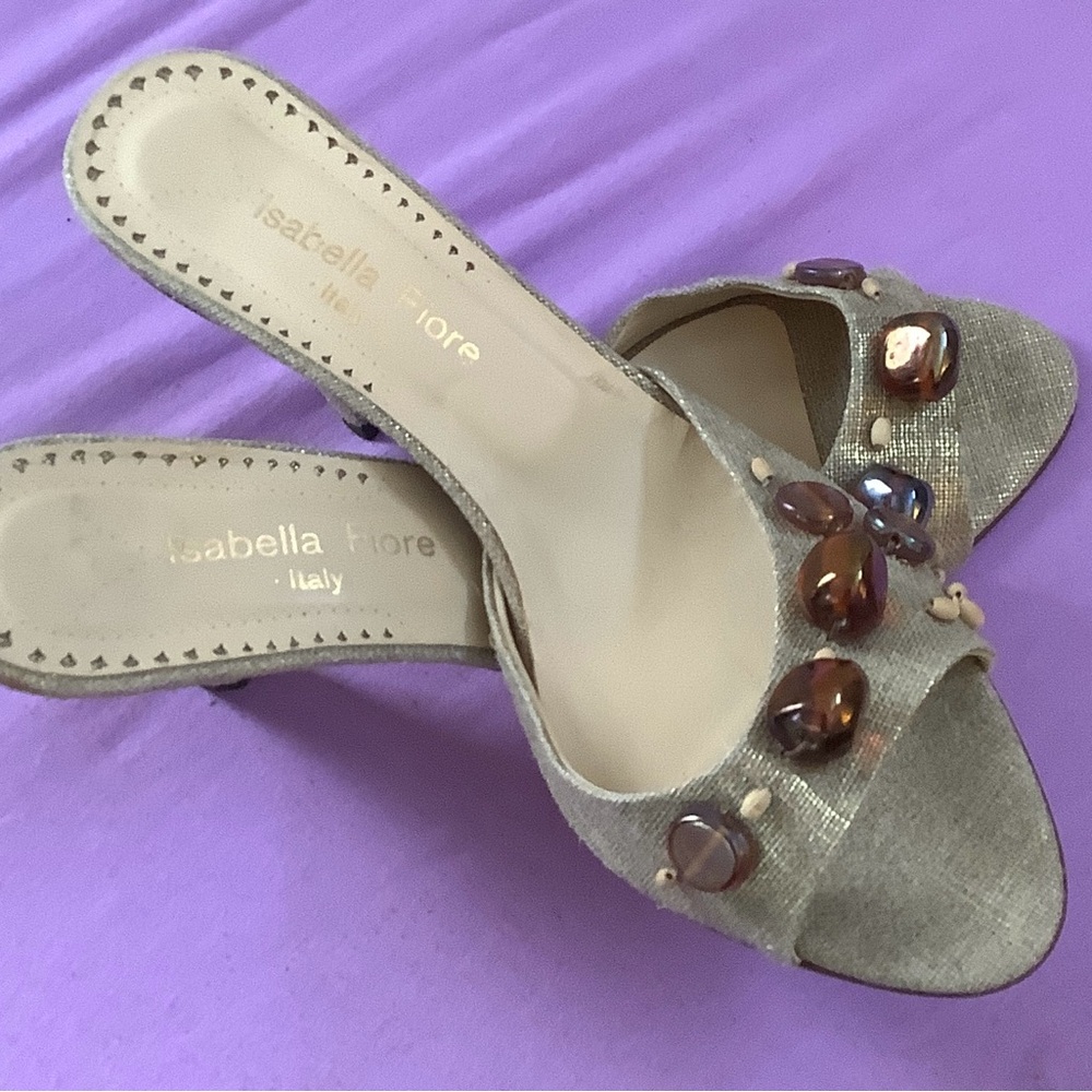Isabella Fiore Italy Slide Sandal Like New Fabric Upper Leather Sole No Wear